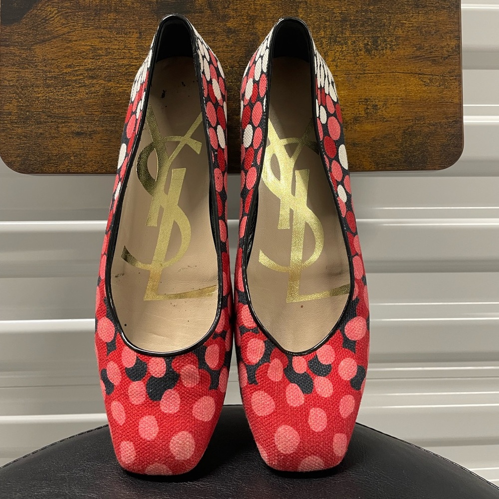 YSL Yves Saint Laurent Signature Red Canvas Flats Sz 5.5 US